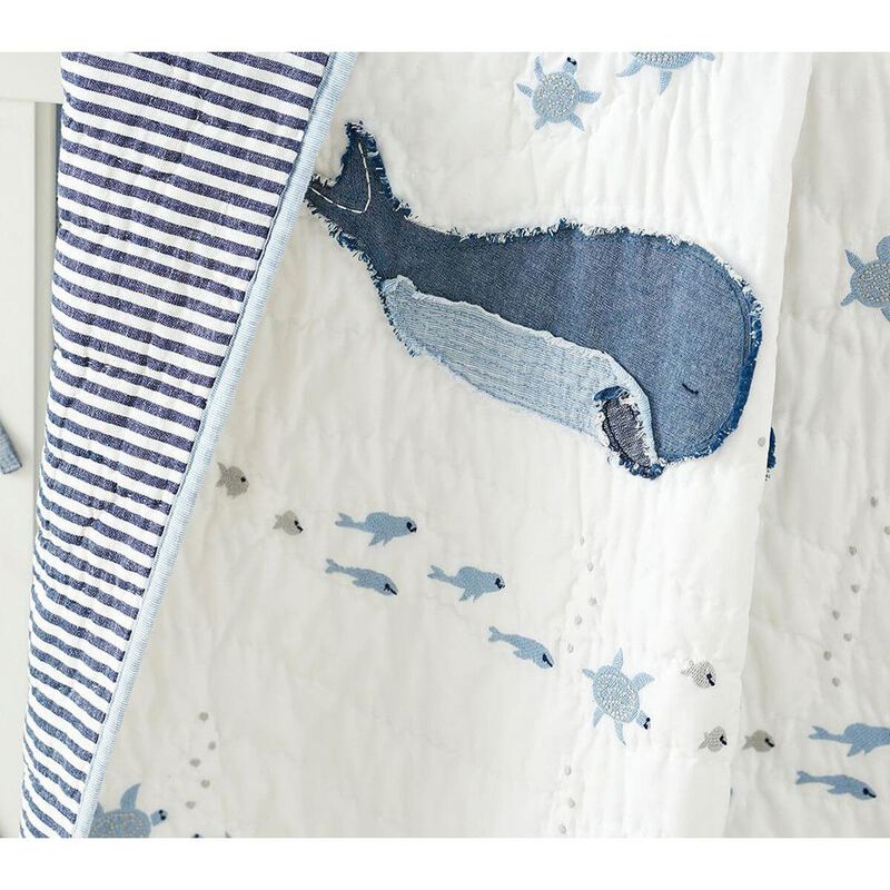Pottery Barn Kids Cost Engineered Jack Whale Baby Quilt Toddler Blue Multi image number 1
